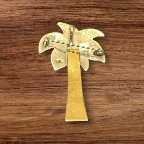 Vintage Sterling Silver Palm Tree Brooch | Mixed Metal - Picture 2 of 2